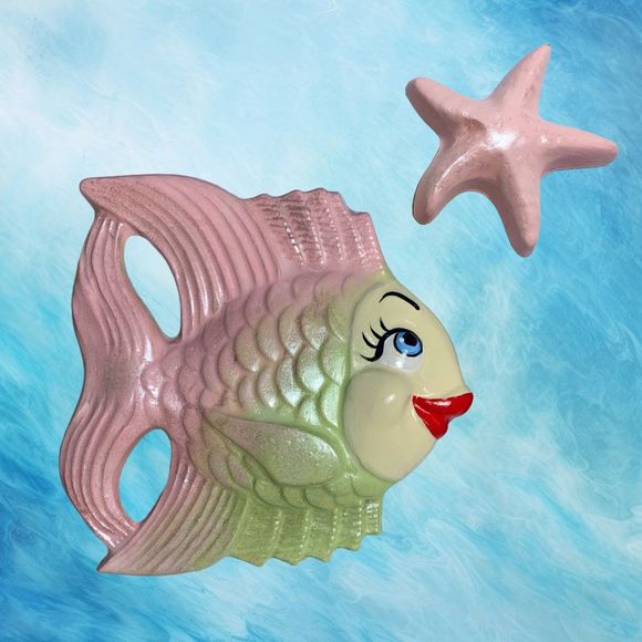 Small Fish + Baby Starfish Chalkware SET - Picture 1 of 1